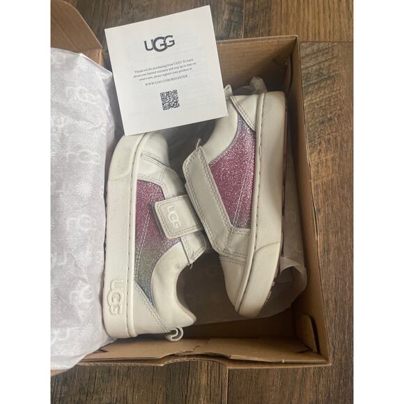 UGG T Rennon Low Toddler Sneakers in White Leather w/Rainbow Glitter (8T/EU25) - Picture 7 of 8